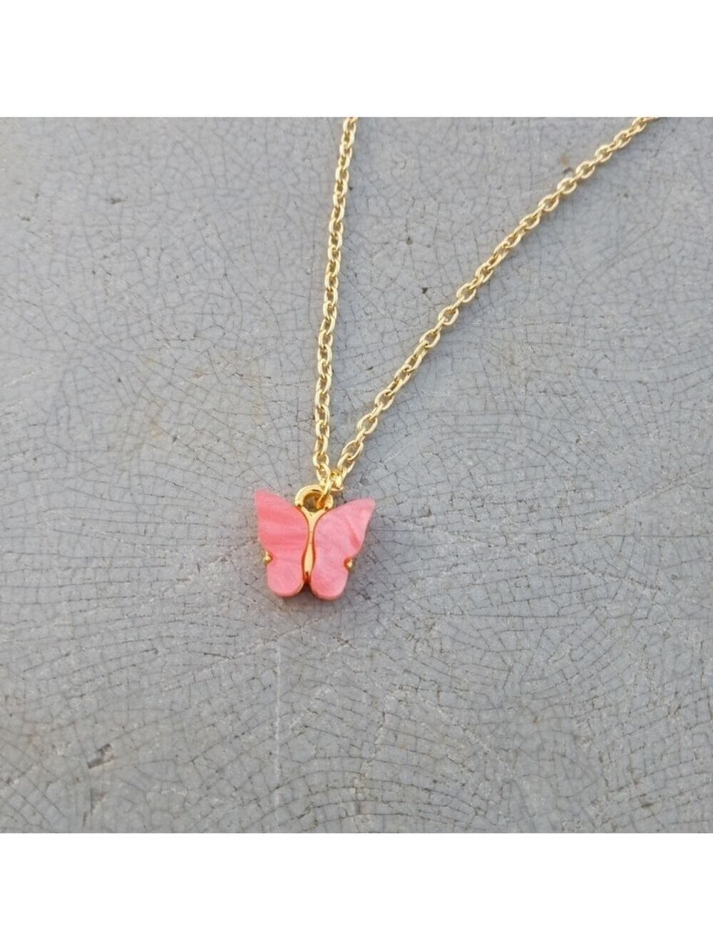 2/$10 Dainty Gold Tone Pink Butterfly Necklace NWT